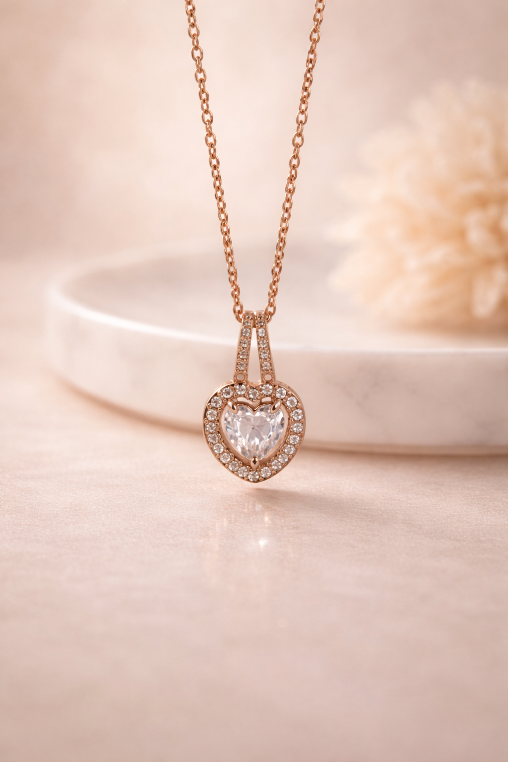 Rose Gold Heart Halo Pendant