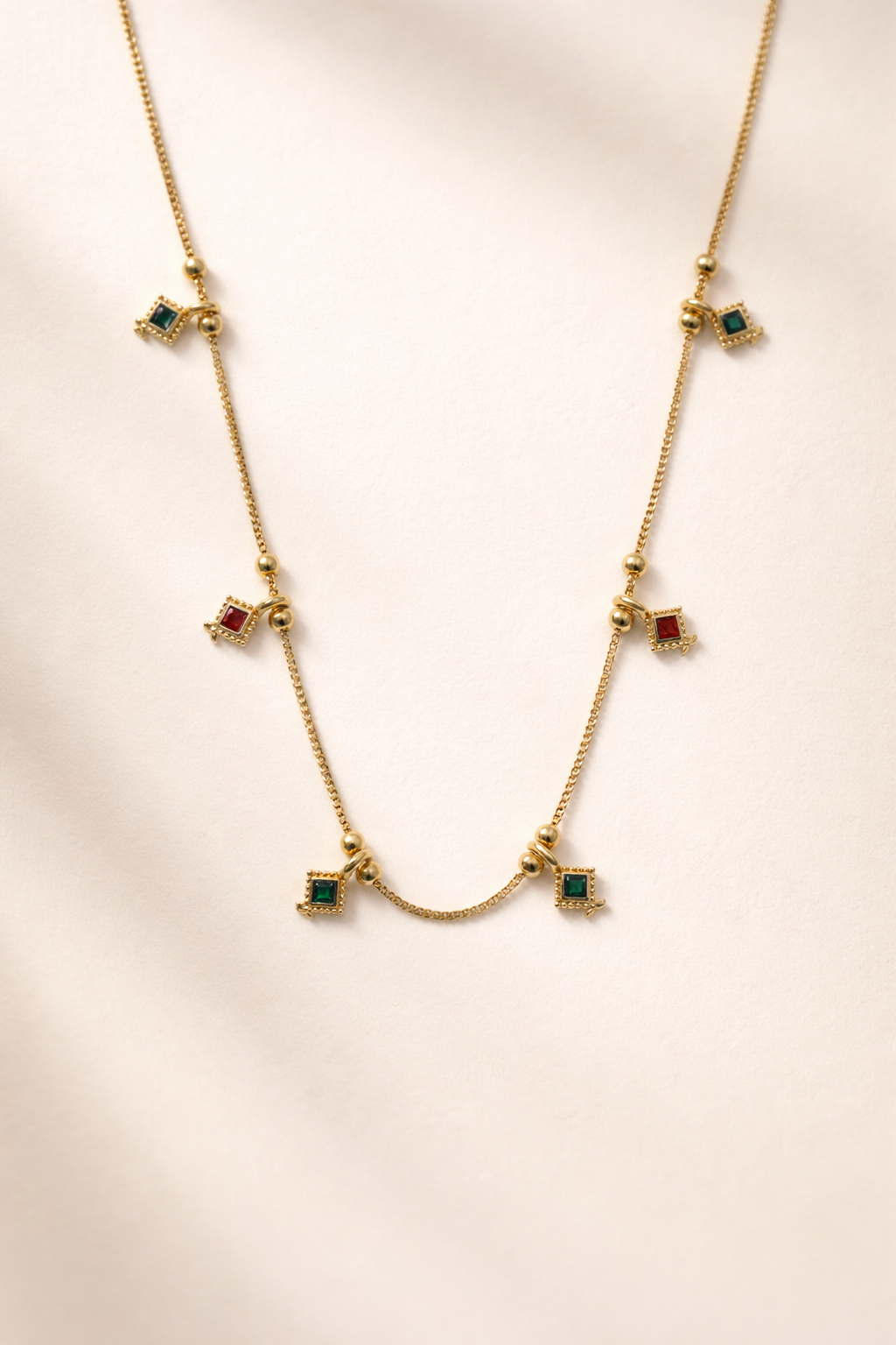 Emerald Ruby Charm Chain Necklace