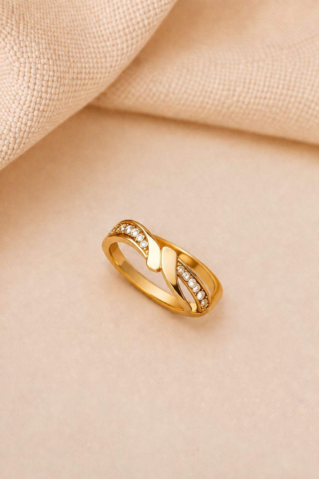 Golden Wave Crystal Ring