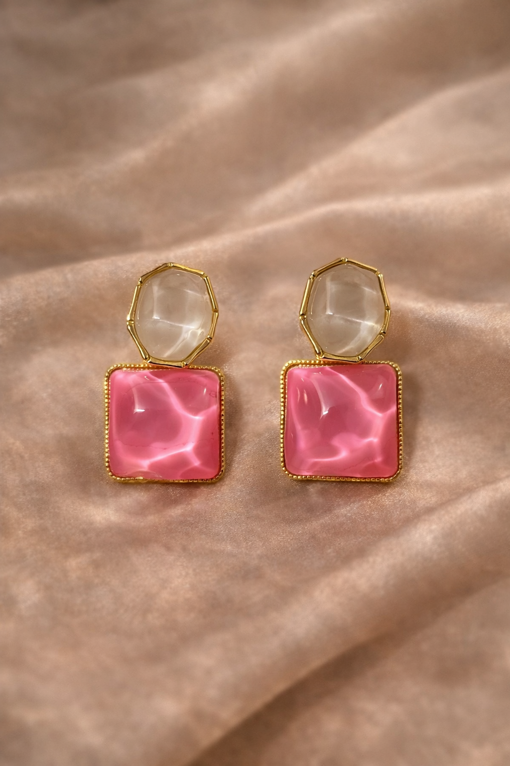Rose Glow Square Drop Earrings