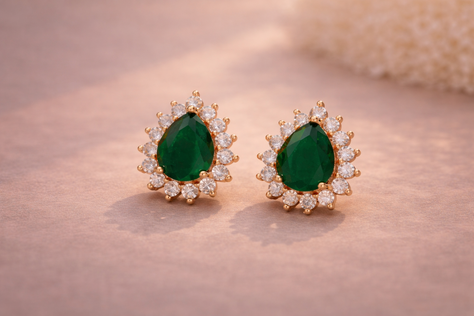 Royal Emerald Halo Drop Stud Earrings