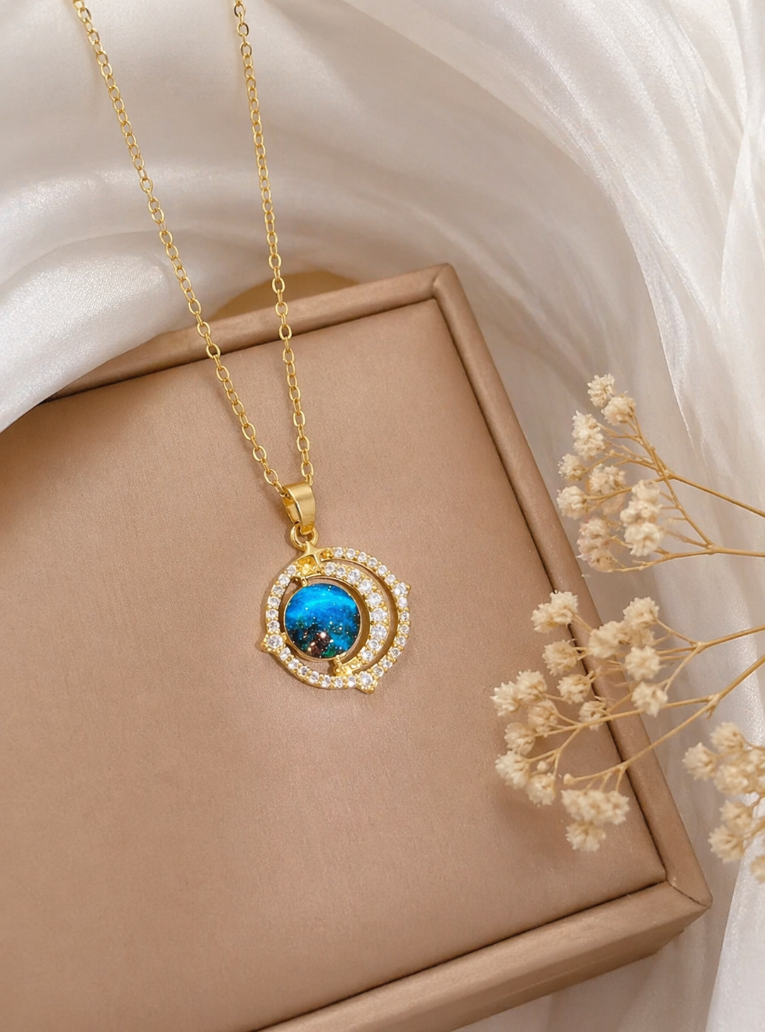 Ocean Glow Crystal Pendant Necklace