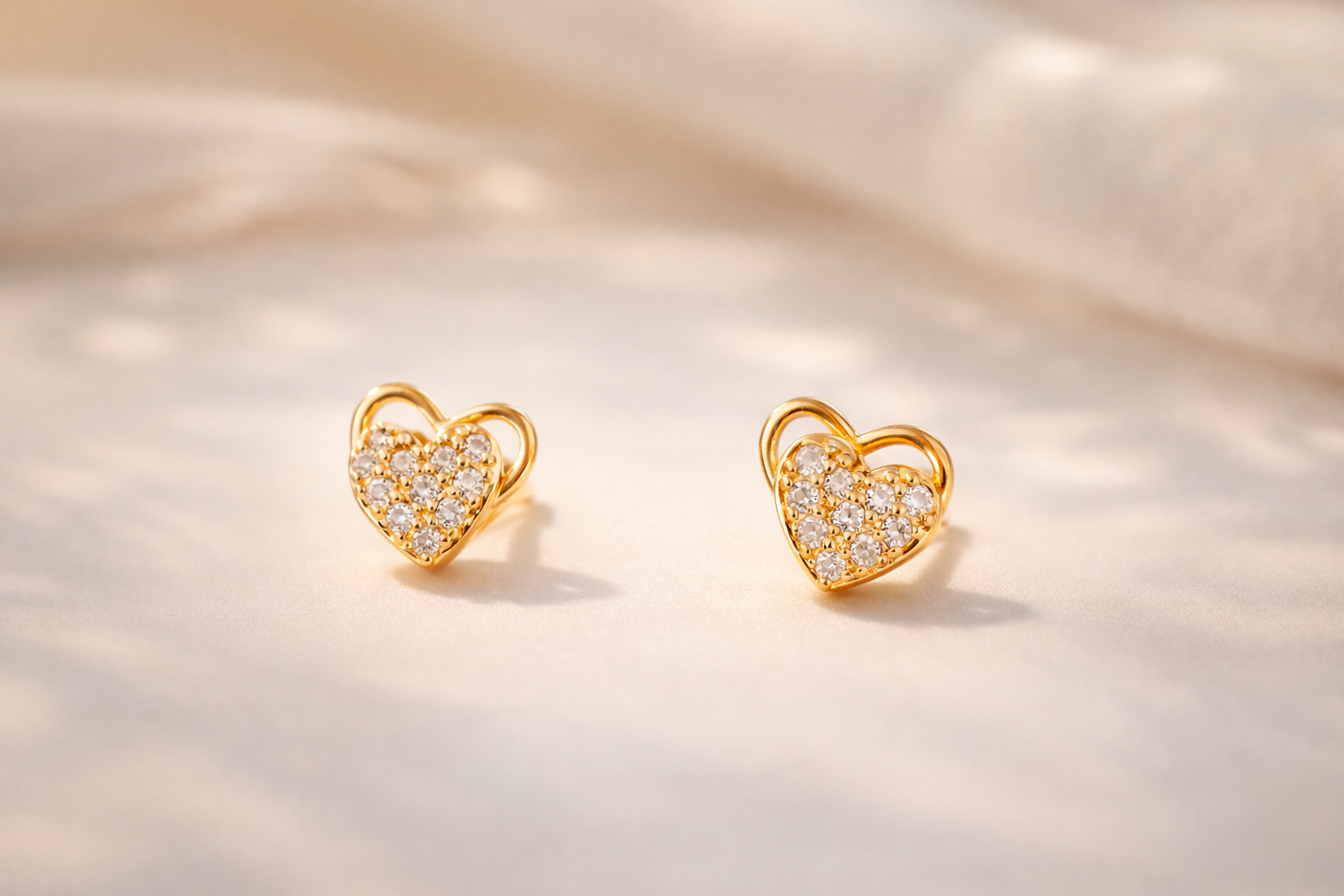 Golden Heart Sparkle Stud Earrings