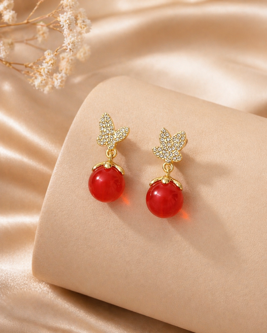 Ruby Butterfly Drop Earrings