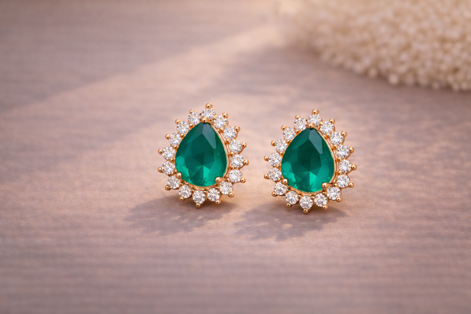 Emerald Teardrop Halo Stud Earrings