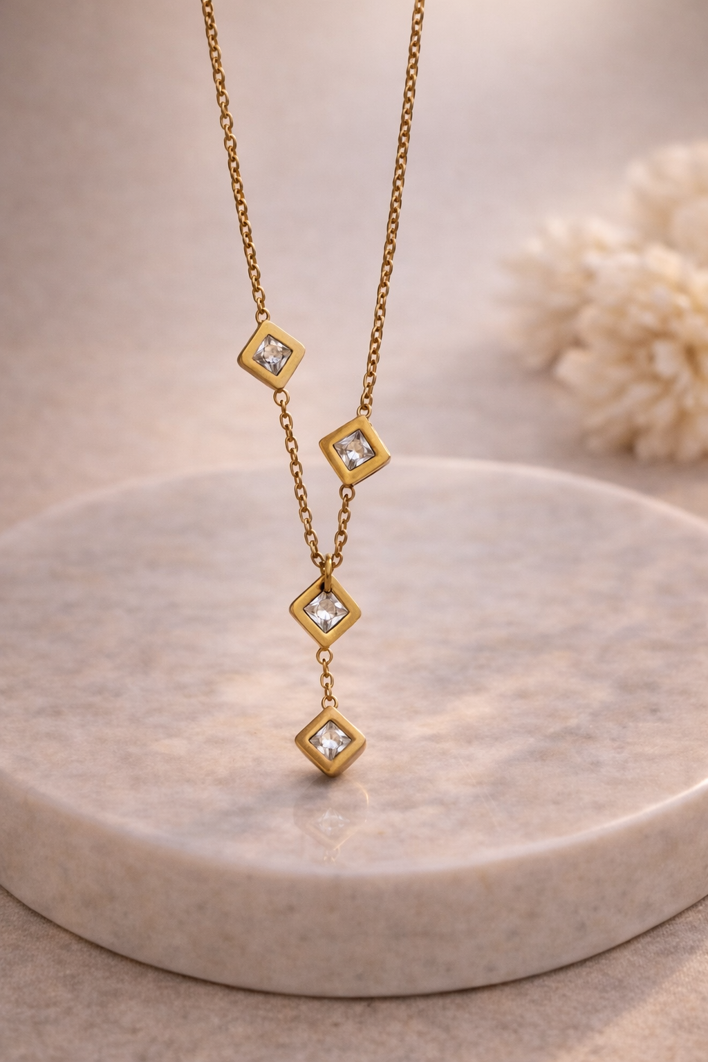 Golden Crystal Drop Chain Necklace