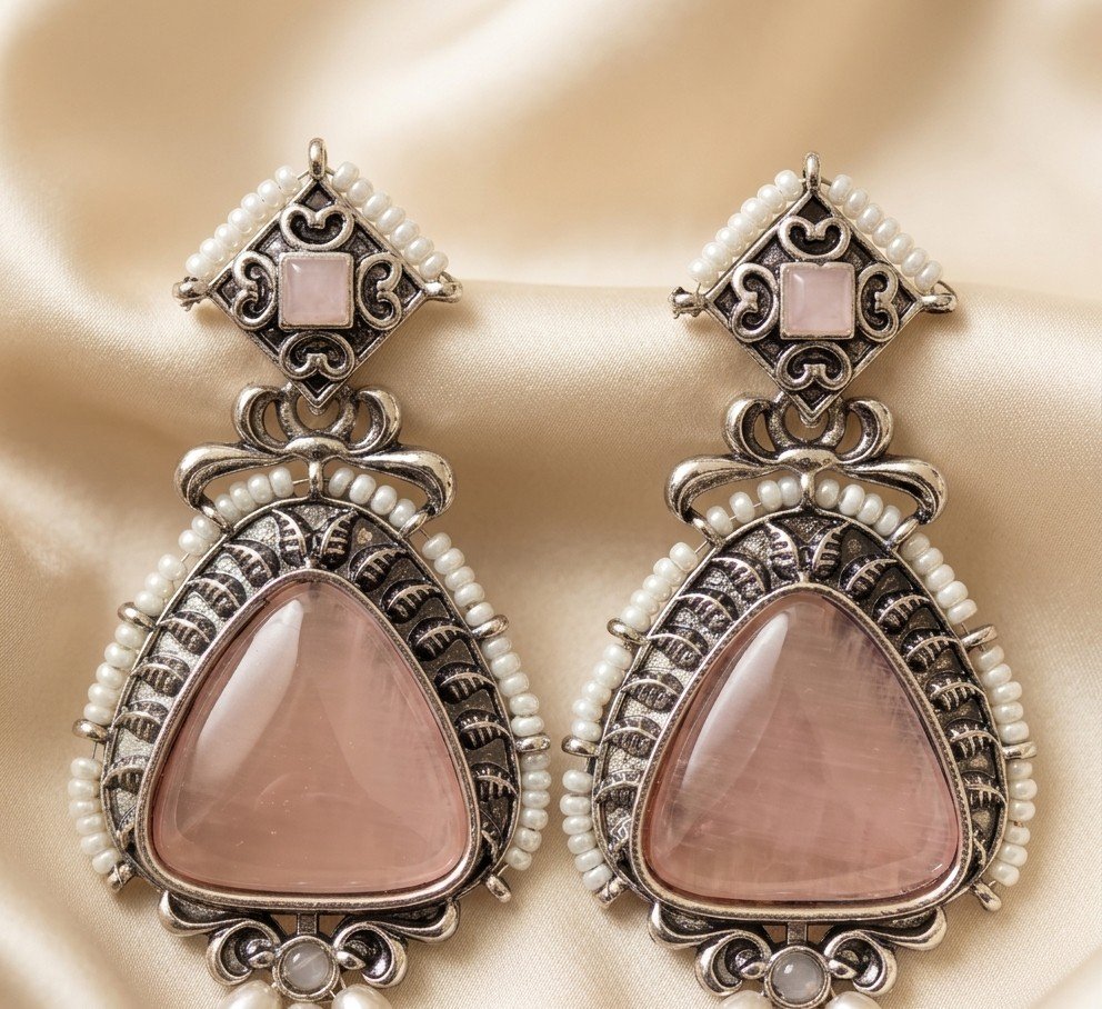 Vintage Rose Quartz Statement Earrings