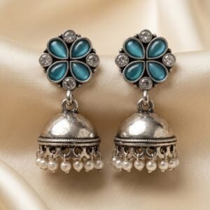 Turquoise Floral Jhumka Earrings