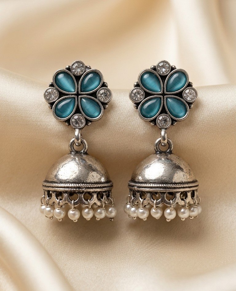Turquoise Floral Jhumka Earrings