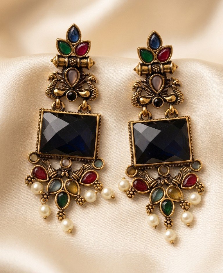 Royal Multicolor Black Stone Earrings