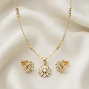 Golden Floral Pendant Necklace Set
