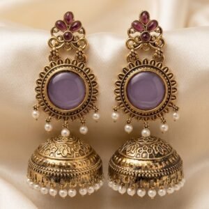 Lavender Pearl Jhumka Earrings