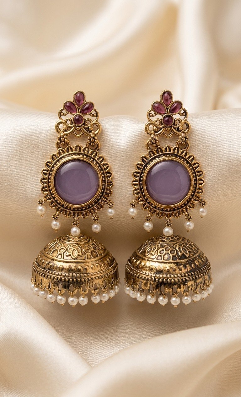 Lavender Pearl Jhumka Earrings