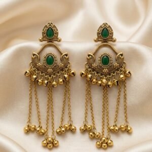 Emerald Ghungroo Tassel Earrings