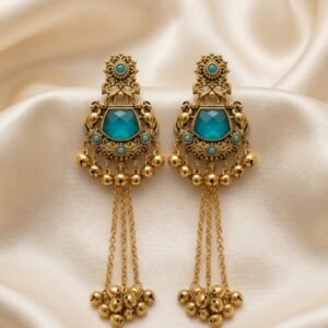 Heritage Teal Ghungroo Drop Earrings