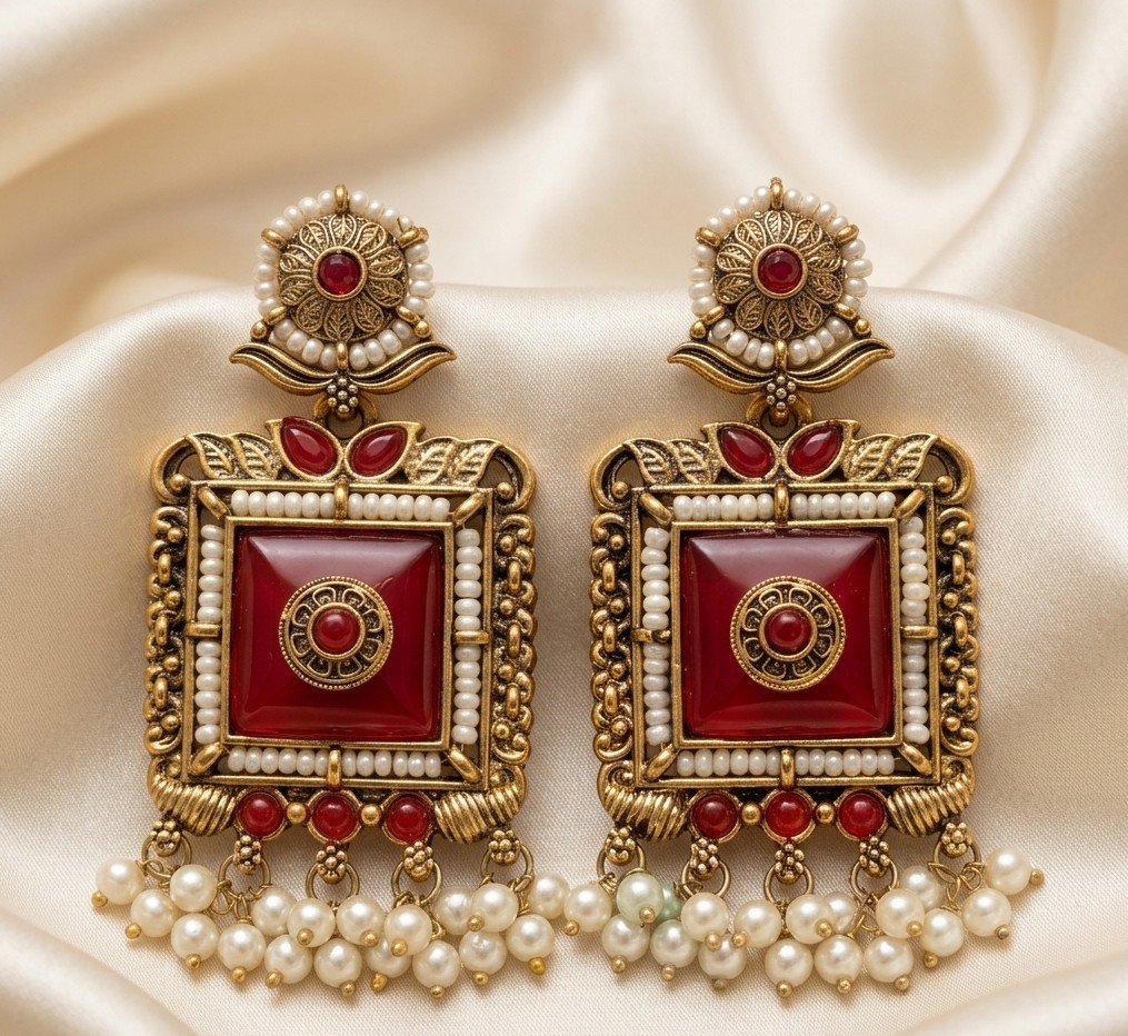 Ruby Pearl Royal Earrings