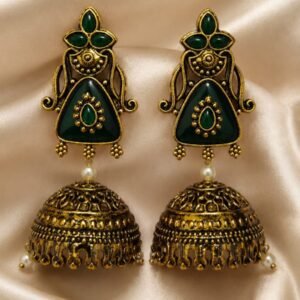 Emerald Antique Jhumka Earrings