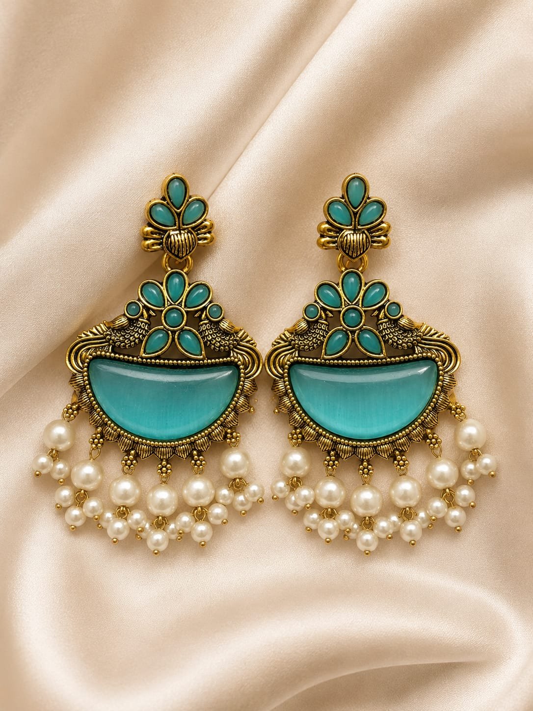 Turquoise Pearl Statement Earrings