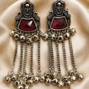 Royal Ruby Oxidized Ghungroo Earrings