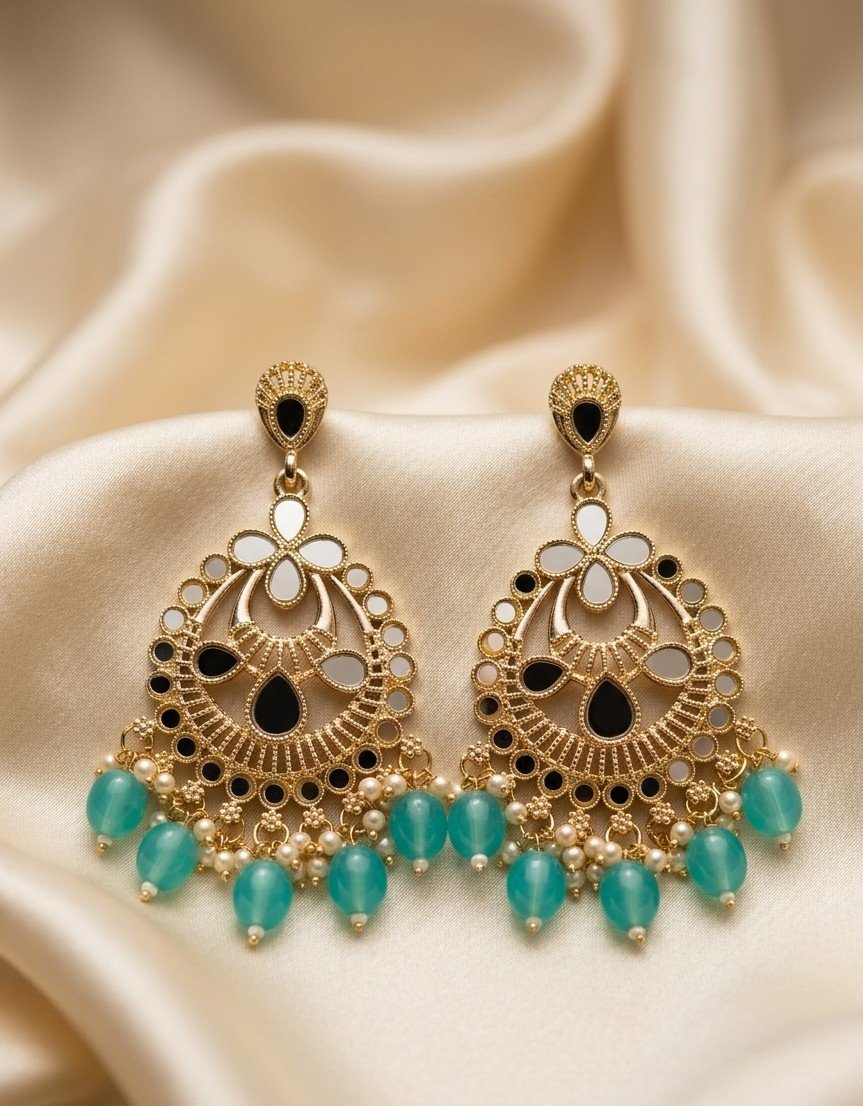 Imperial Teal Mirror Chandbalis