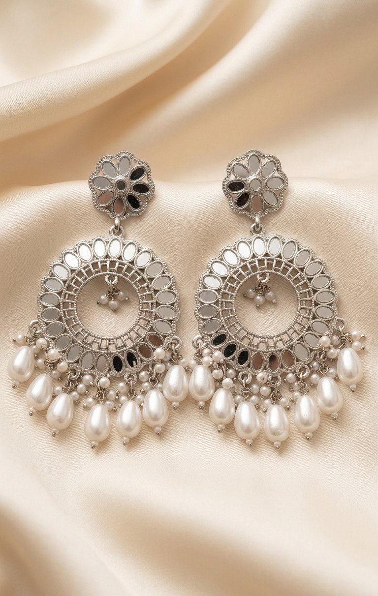 Shimmering Mirror & Pearl Chandbalis