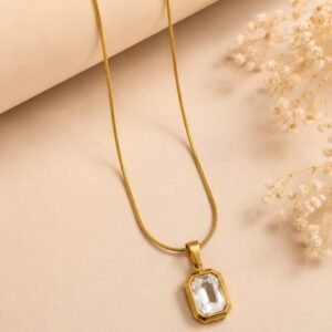 Emerald-Cut Crystal Pendant Necklace