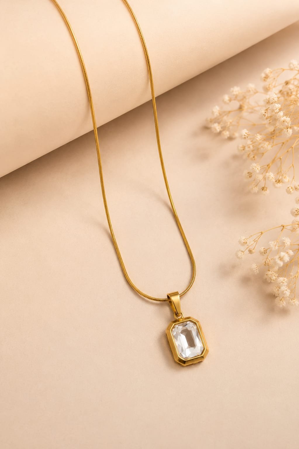 Emerald-Cut Crystal Pendant Necklace