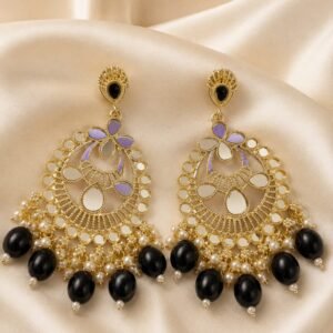 Midnight Pearl Floral Chandbali Earrings
