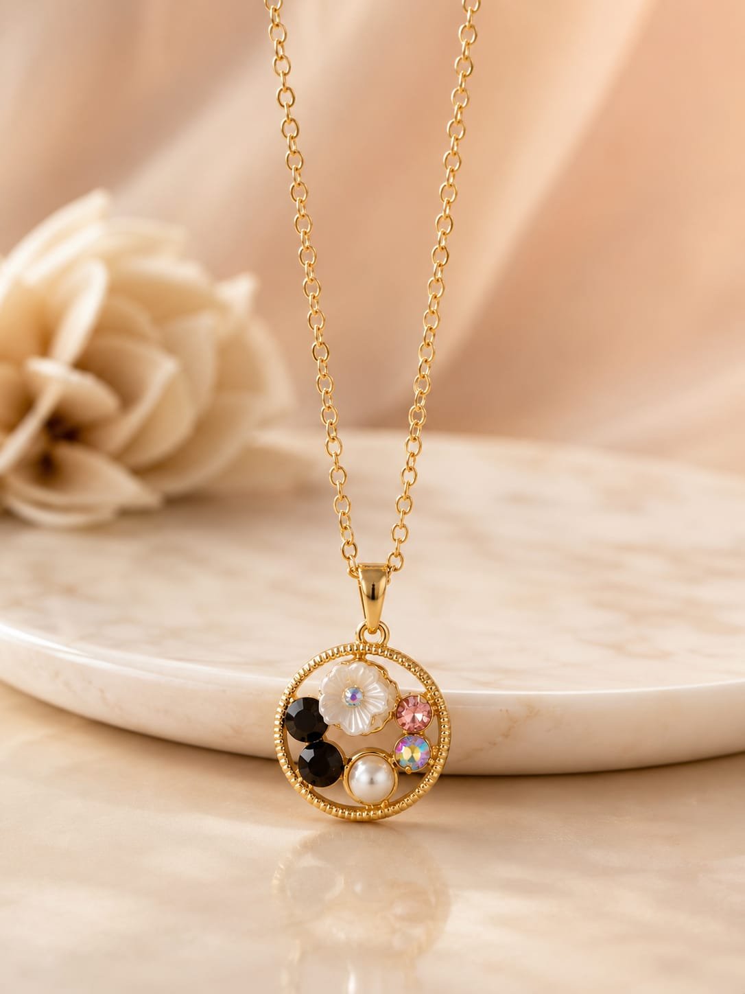 Midnight Blossom Circle Pendant