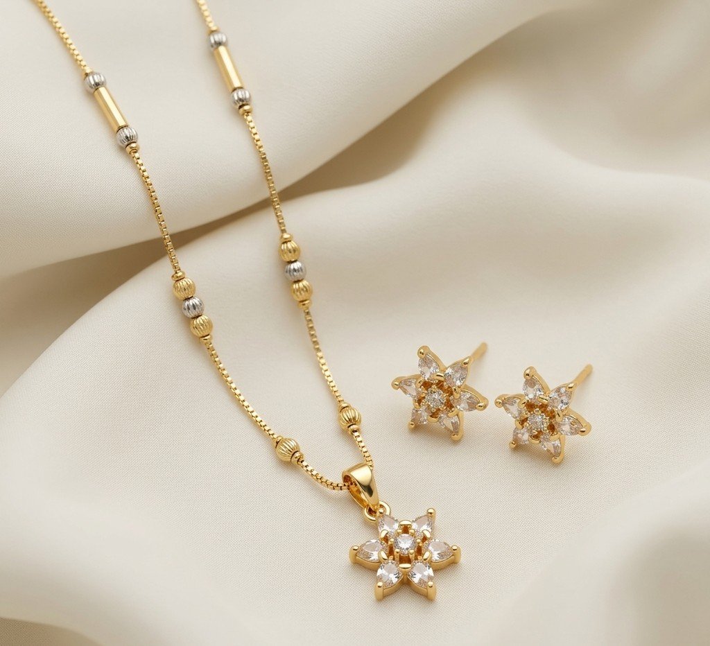 Elegant Floral Crystal Pendant Necklace Set