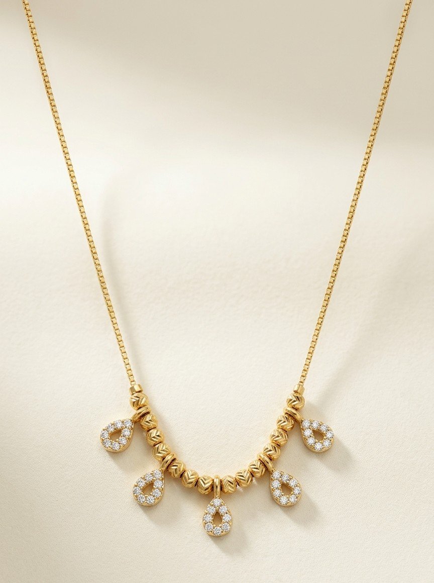 Elegant Crystal Teardrop Charm Gold-Tone Necklace