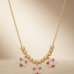 Floral Ruby Crystal Charm Gold-Tone Necklace