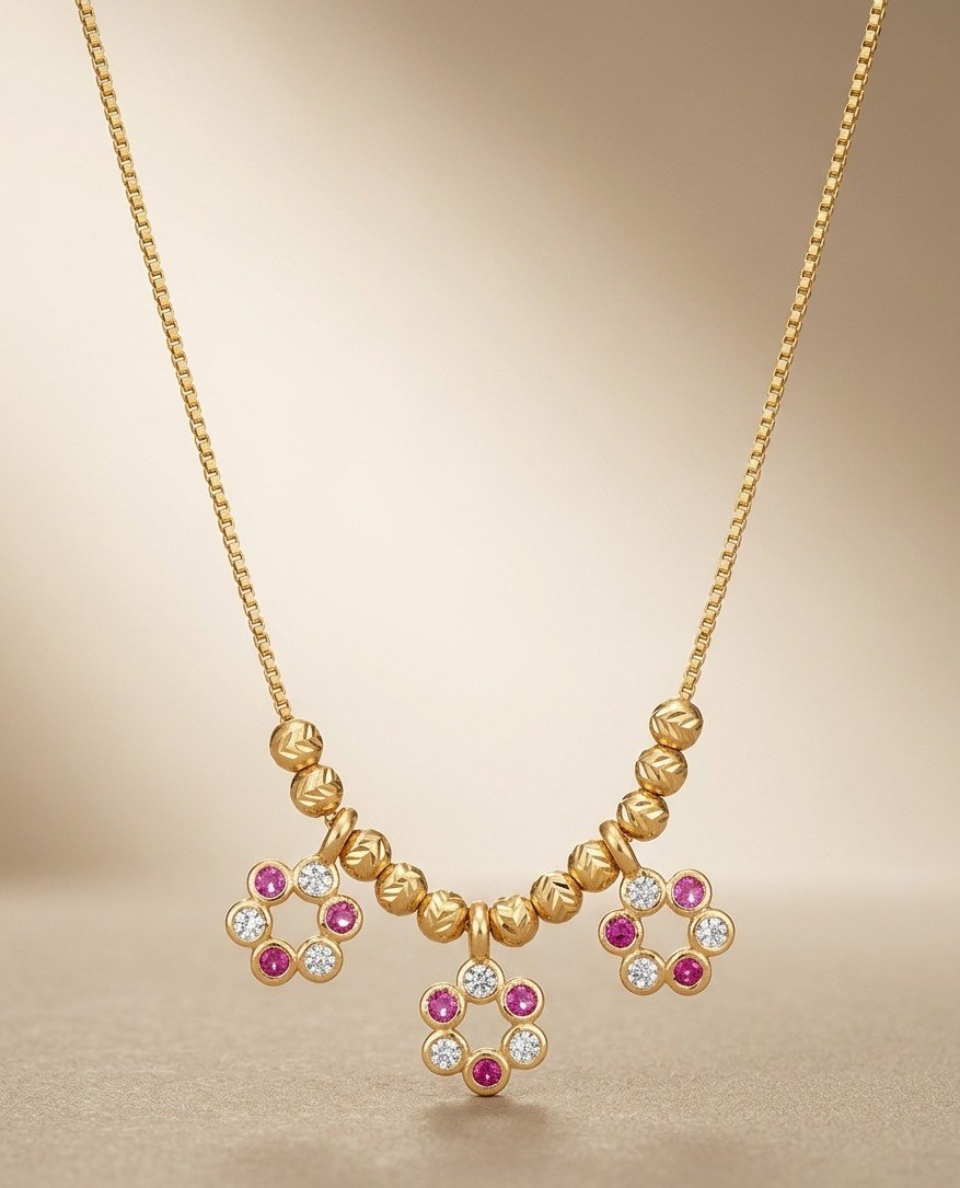Floral Ruby Crystal Charm Gold-Tone Necklace