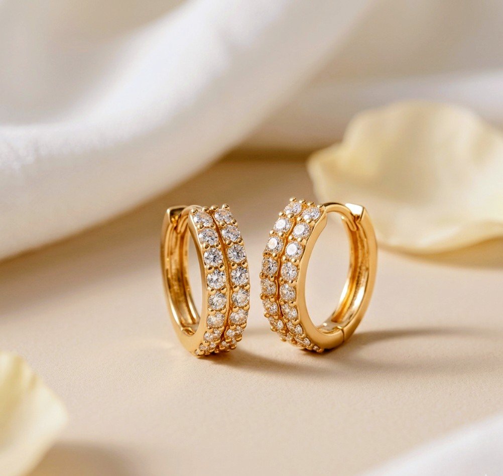 Dazzling Double Row Crystal Hoops
