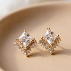 Royal Diamond-Style Square Stud Earrings