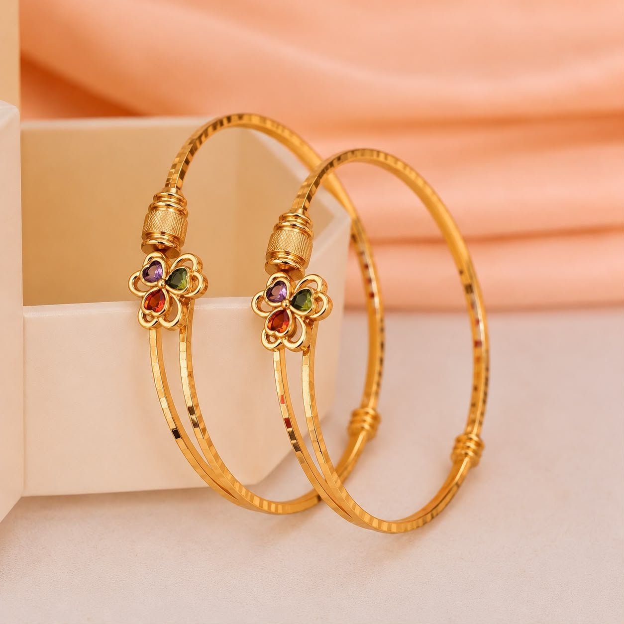Floral Charm Gold-Plated Bangles