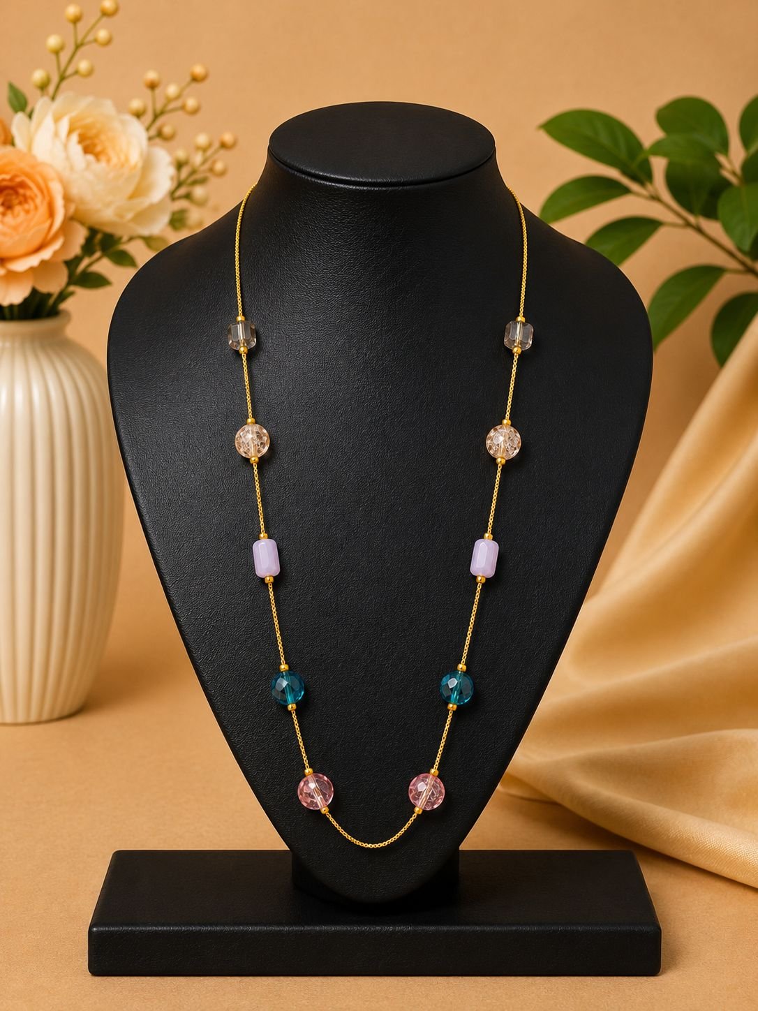Aurora Crystal Beaded Station Necklace