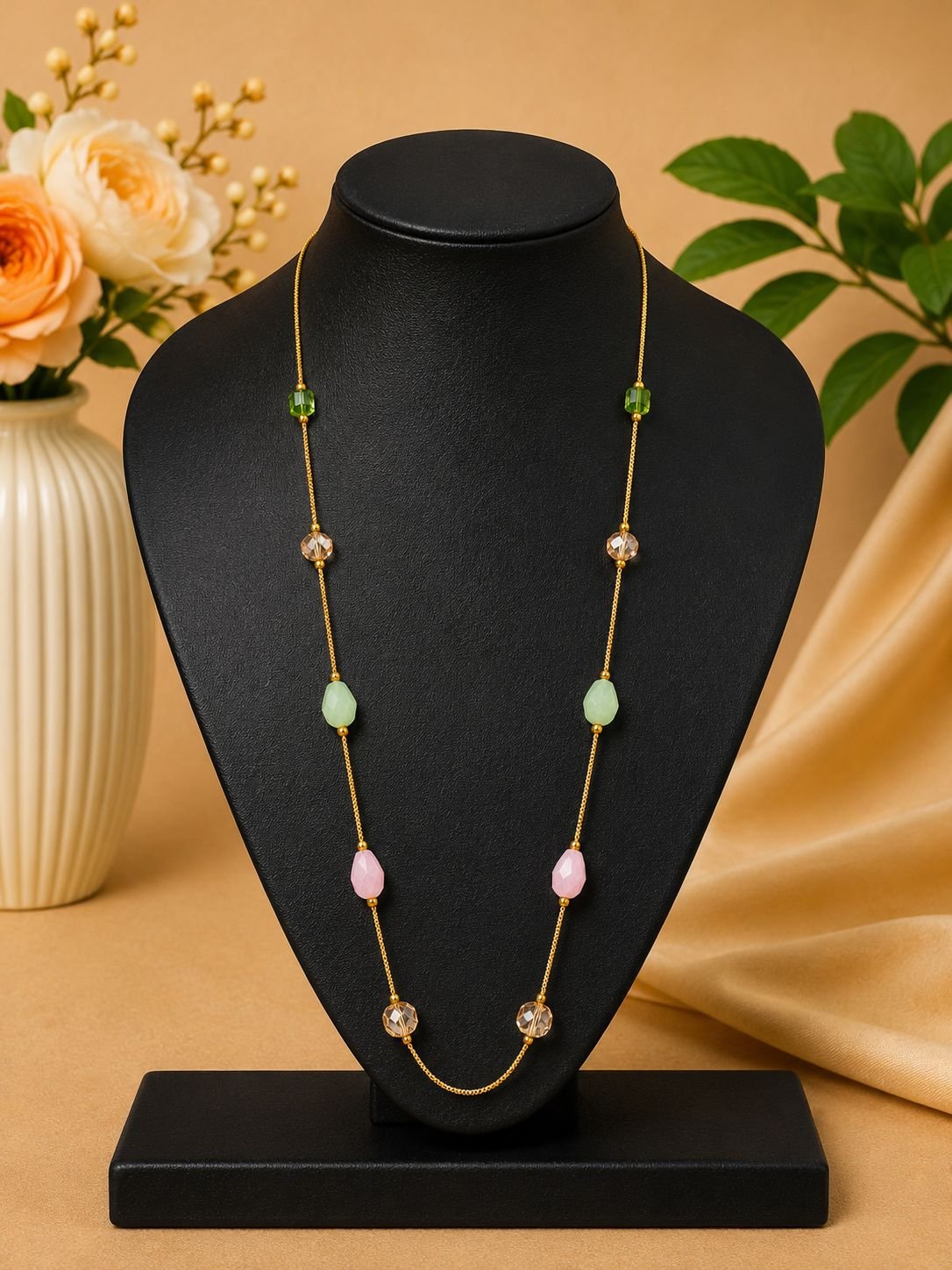 Pastel Bloom Beaded Long Necklace