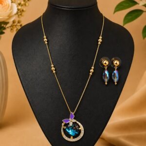 Royal Blue Butterfly Crystal Pendant Necklace Set