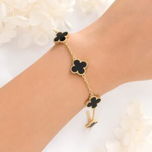 Elegant Black Clover Charm Bracelet