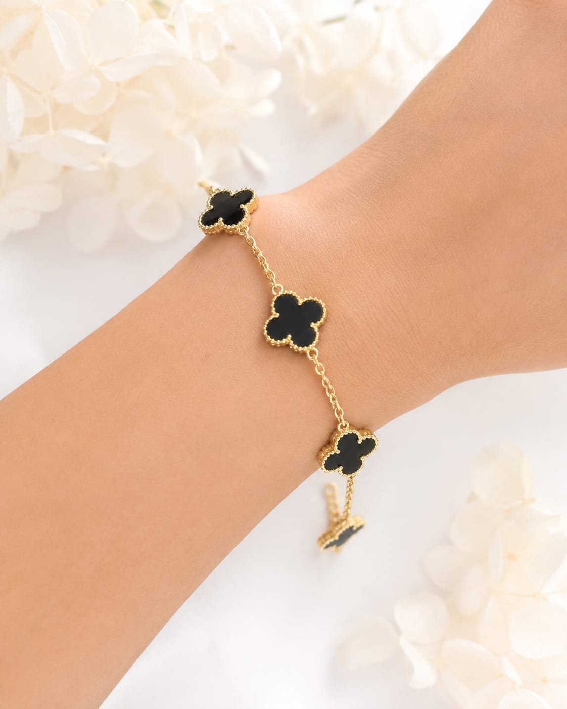Elegant Black Clover Charm Bracelet
