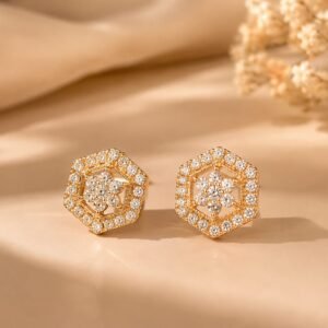 Elegant Hexagon Floral Crystal Stud Earrings